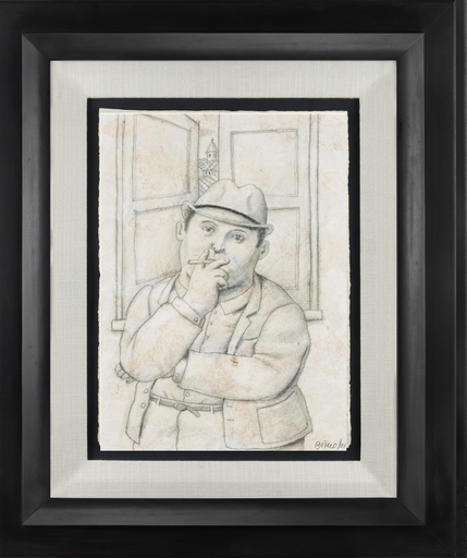 Fernando BOTERO - Zeichnung Aquarell - Smoking man 