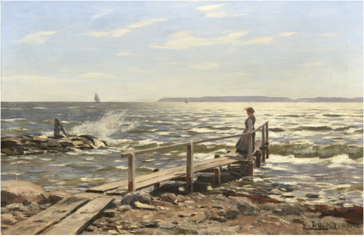 Eugen Gustav DÜCKER - Painting - Woman on the bank