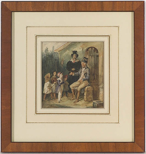 Eugène DEVÉRIA - Dessin-Aquarelle - "Children and Veteran", 1834, Watercolor