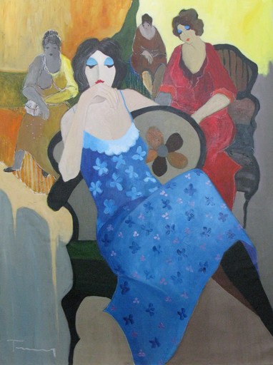 Isaac TARKAY - Peinture - * Turquoise Flowered Dress