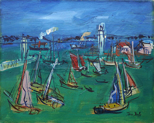 Jean DUFY - Painting - Entrée du port de Honfleur