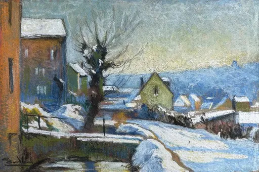 Georges BRADBERRY - Dibujo Acuarela - Paysage d'hiver - environs de Rouen