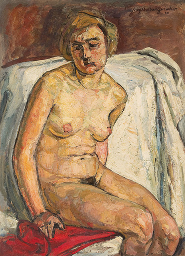 Marianne FIEGLHUBER-GUTSCHER - Painting - Nude on a red scarf, 1930