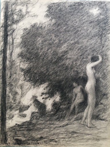 Charles françois MOUTHON - Disegno Acquarello - Nus à la cascade - (M47)