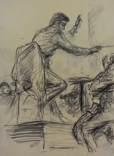 Claude RÉMUSAT - Drawing-Watercolor - Roberto BENZI, Paris février 1964 portrait au fusain