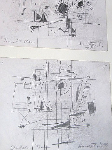 Arnold FIEDLER - Drawing-Watercolor - Traumbild Plan + Stadtplan Traum