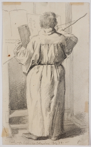 Franz JOBST - Disegno Acquarello - "Brother Karl in Studio" by Franz Jobst , 1884