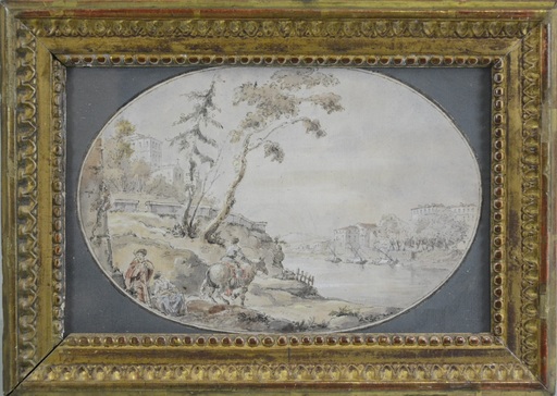 Bartholomeus BREENBERGH - Dibujo Acuarela - Paysage des bords du Tibre près de Rome
