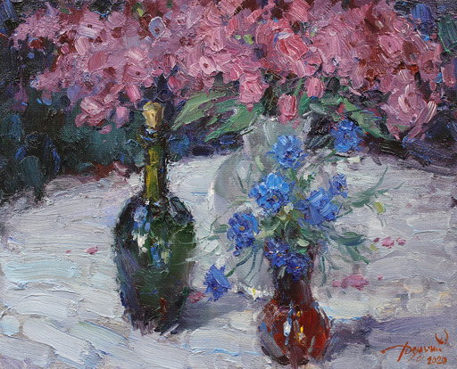 Yuriy DEMIYANOV - Peinture - Cornflowers and Phloxes