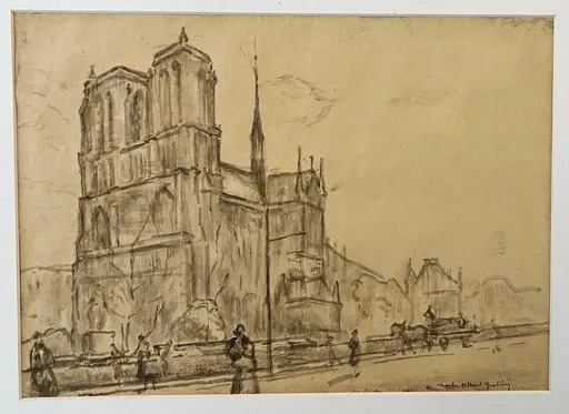 Charles Albert GUELDRY - Dessin-Aquarelle - Paris, Notre-Dame