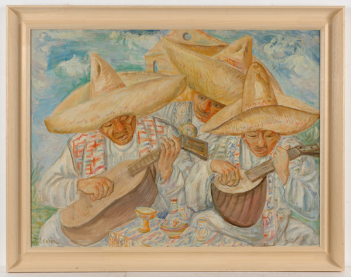 Joseph LEVIN - Pittura - "Mexican musicians" oil on canvas, 1943