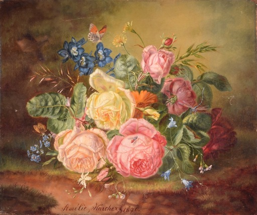 Amalie KÄRCHER - Painting - Untitled (Still Life with Flowers and Insects)