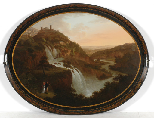 Friedrich Georg WEITSCH - Pittura - "The Waterfalls of Tivoli" large Stobwasser tray, 1790/1800