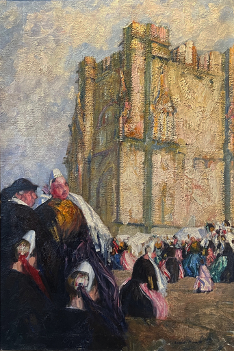 Jean Julien LEMORDANT - Gemälde - Devant la Tour Carrée, Saint-Guénolé, Bretagne
