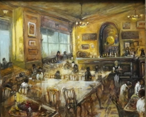 Gilbert PECOUD - Gemälde - Lyon, café