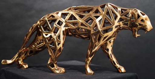 Richard ORLINSKI - Sculpture-Volume - Wild panther dentelle bronze doré
