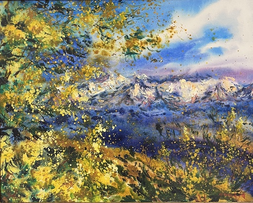 FU Ji Tsang - Gemälde - Paysage avec des mimosas