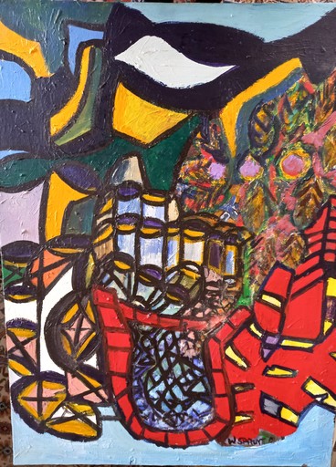 Walter SPRUYT - Pintura - Vase à fleurs cubiste