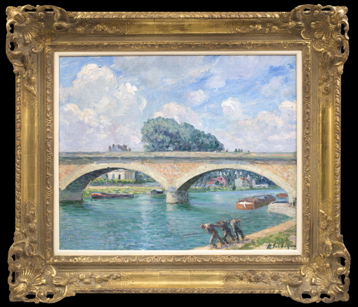Henri Baptiste LEBASQUE - Peinture - Trimardeurs au bord de la Marne à Pomponne