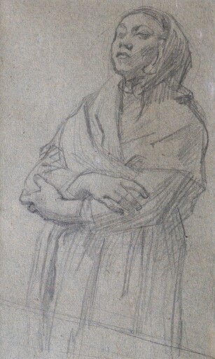 Léon Augustin LHERMITTE - Drawing-Watercolor - Paysanne de Cauterets les bras croisés 