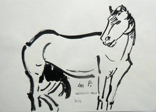 Jean-Pierre CHEVASSUS-AGNES - Dessin-Aquarelle - un cheval de la LOIRE tournant la tête