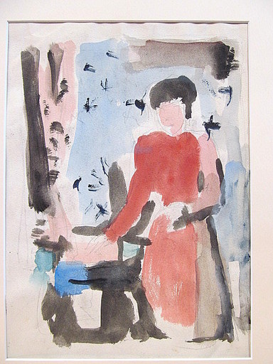 Erich HARTMANN - Drawing-Watercolor - Stehende Frau am Stuhl