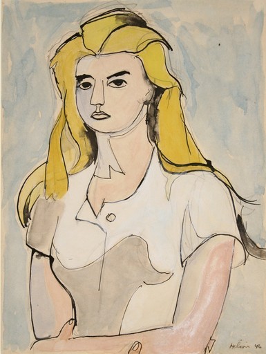 Jean HÉLION - Drawing-Watercolor - Pegeen, la jeune fille aux cheveux jaunes