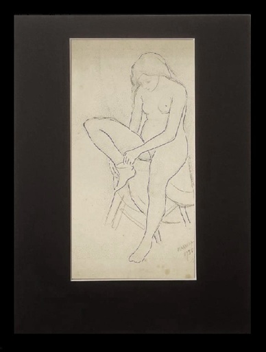 Marie Vorobieff MAREVNA - 水彩作品 - Pointillist style portrait of a nude Lady