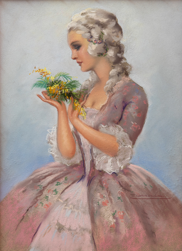 Tito CORBELLA - 绘画 - Donna con mimosa