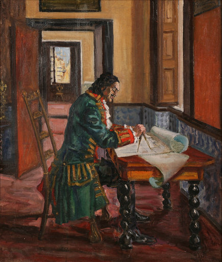 Nikolai RIABININ - Painting - Peter I at work-1