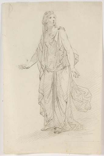 Johann Georg MANSFELD - Drawing-Watercolor - "Study of a Neoclassical female figure", late 18th century 