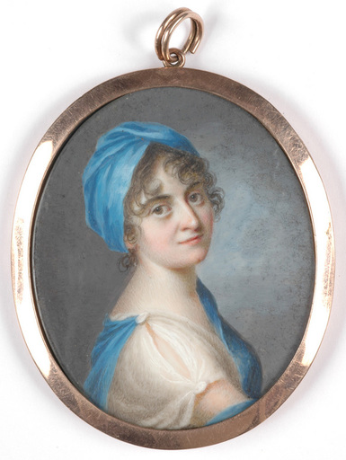 Josef GRASSI - Dibujo Acuarela - "Portrait of a young lady" important miniature, 1790s