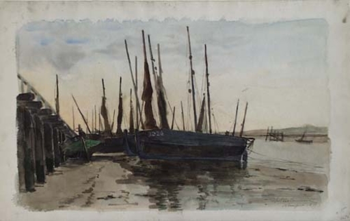 Jean-François TAELEMANS - Drawing-Watercolor - "Moorage" by Jean Francois Taelemans, 1899