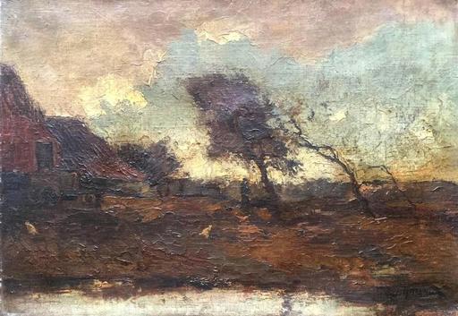Jan Simon I KNIKKER - Peinture - View of a farm under the storm  Circa 1910-15
