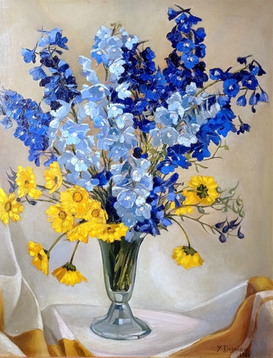 Yanick DUJARDIN - Peinture - Bouquet de fleurs dans un vase.