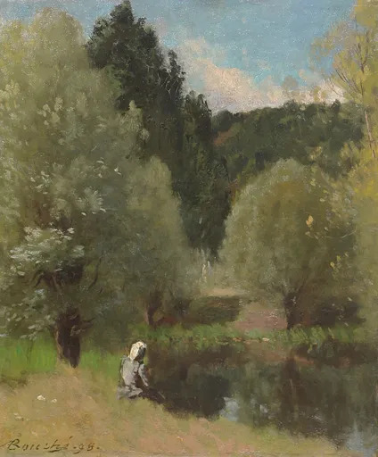 Louis Alexandre BOUCHÉ - 绘画 - Femme assise au bord de d'eau, 1899