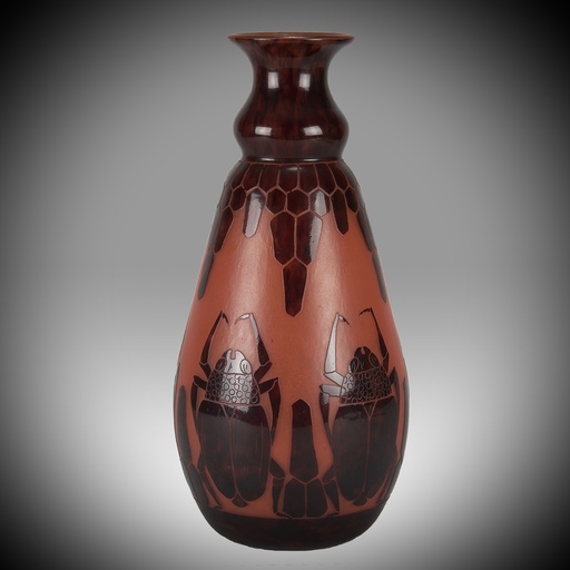 Charles SCHNEIDER - Keramiken - “Scarab Vase” Art Deco Cameo Glass Vase by Charles Schneider