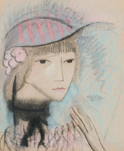 Marie LAURENCIN - Disegno Acquarello - Jeune femme au chapeau mauve