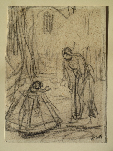 Jean François MILLET - Zeichnung Aquarell - Mother with her Child