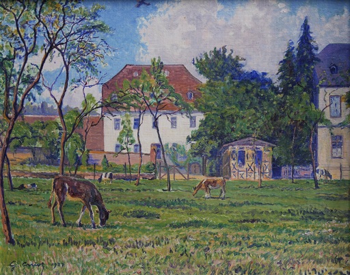 Gustave CARIOT - Painting - Paysage de ferme