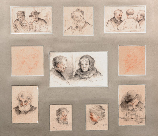 Gustave DORÉ - Disegno Acquarello - Ten portraits - Circa 1850-1859