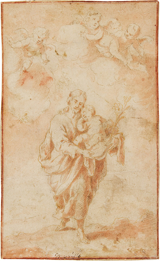 Géronimo DE BOBADILLA - Disegno Acquarello - San José con el Niño Jesús.