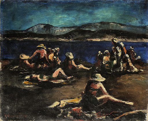 Auguste DURAND-ROSÉ - 绘画 - Scène de plage