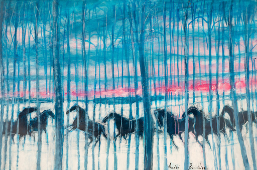 André BRASILIER - Peinture - Soir d'hiver en Tardenois