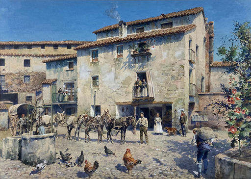 Baldomero GALOFRE Y GIMÉNEZ - 绘画 - Costumbrist town scene of Rome