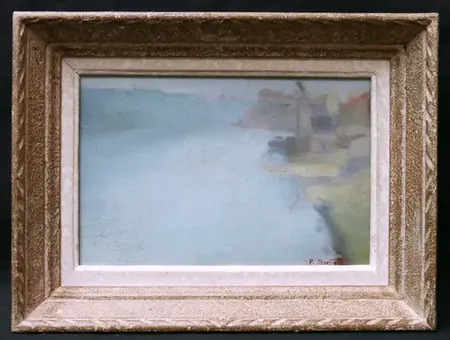 Bord de rivière avec péniche, grue et bâtiments by | Paul SIEFFERT