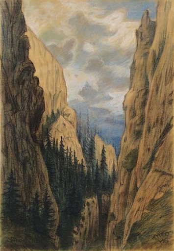 Theo HENNING - Zeichnung Aquarell - "Alpine Landscape", 1930's