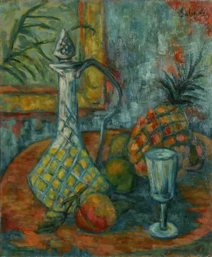 Marcel Charles L. SALINAS - Painting - Ananas, Carafe et Fruits (302)