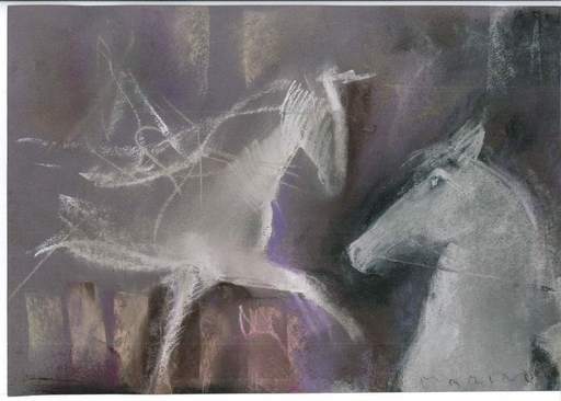 Marino MARINI - Drawing-Watercolor - Grazing Horses