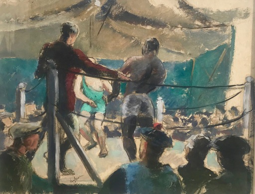 Charles George DUFRESNE - Painting - Combat de lutte, boxe / boxing match